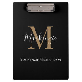 Elegant Black Gold Persoonlijke monogram naam Klembord