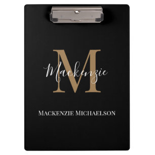 Elegant Black Gold Persoonlijke monogram naam Klembord