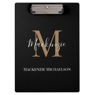 Elegant Black Gold Persoonlijke monogram naam Klembord