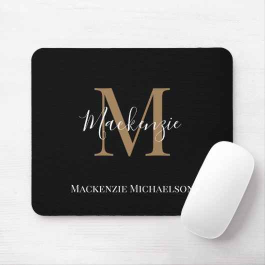 Elegant Black Gold Persoonlijke monogram naam Muismat (Met muis)