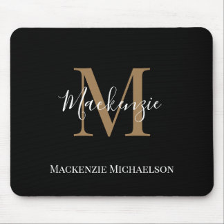 Elegant Black Gold Persoonlijke monogram naam Muismat