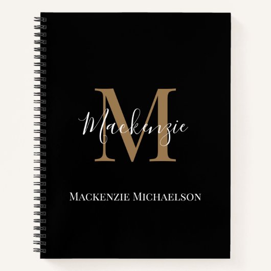 Elegant Black Gold Persoonlijke monogram naam Notitieboek (Voorkant)