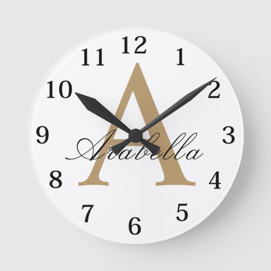 Elegant Black Gold Persoonlijke monogram naam Ronde Klok (Voorkant)