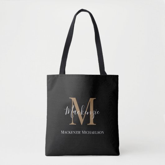 Elegant Black Gold Persoonlijke monogram naam Tote Bag (Voorkant)