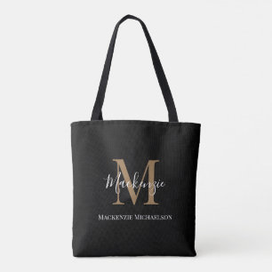 Elegant Black Gold Persoonlijke monogram naam Tote Bag