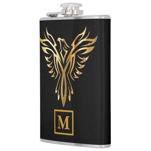 Elegant Black & Gold Phoenix Rising Monogram Heupfles (Links)