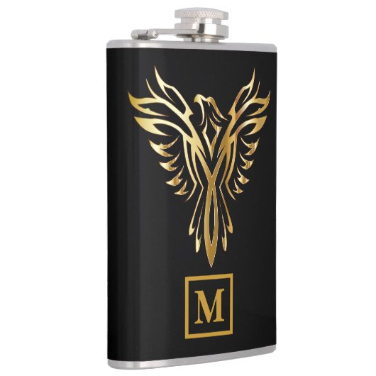 Elegant Black & Gold Phoenix Rising Monogram Heupfles (Rechts)