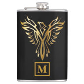 Elegant Black & Gold Phoenix Rising Monogram Heupfles (Voorkant)