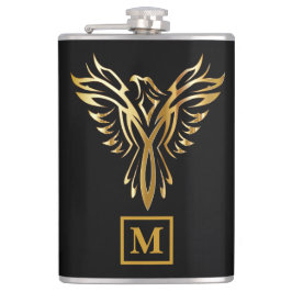 Elegant Black & Gold Phoenix Rising Monogram Heupfles