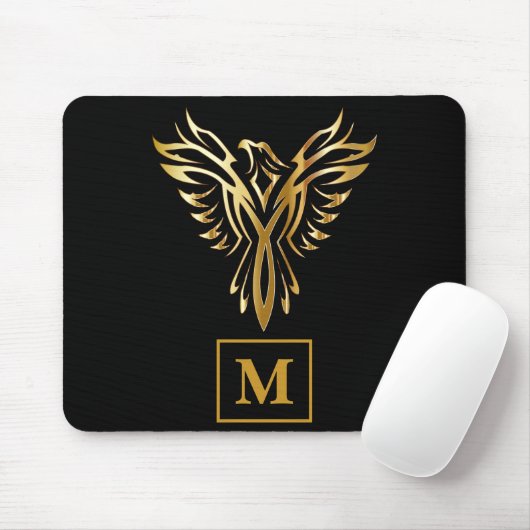Elegant Black & Gold Phoenix Rising Monogram Muismat (Met muis)
