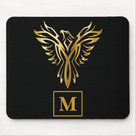 Elegant Black & Gold Phoenix Rising Monogram Muismat