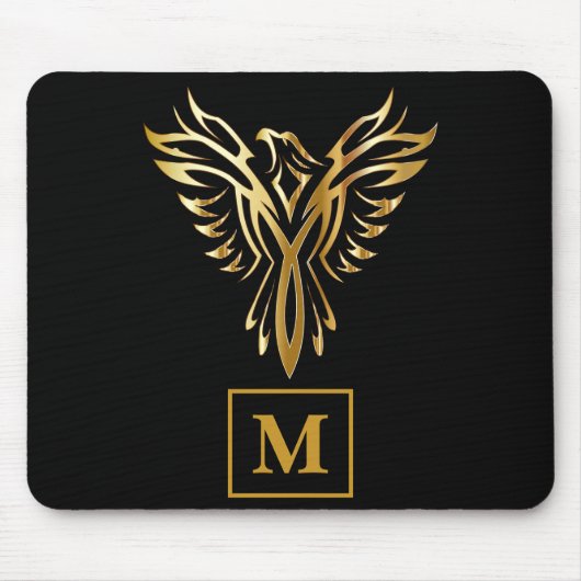 Elegant Black & Gold Phoenix Rising Monogram Muismat (Voorkant)
