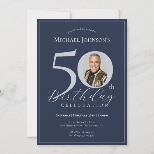 Elegant Black Gold Photo 50th Birthday Kaart (Voorkant)
