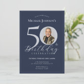 Elegant Black Gold Photo 50th Birthday Kaart (Staand voorkant)