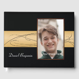 Elegant Black Gold Photo Bar Mitzvah Gastenboek