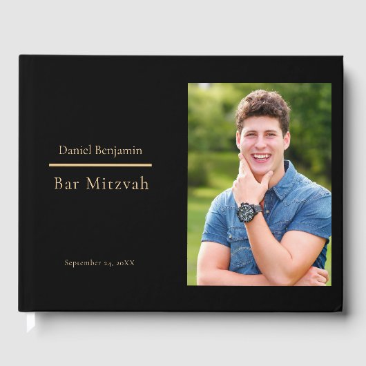 Elegant Black Gold Photo Bar Mitzvah Gastenboek (Voorkant)