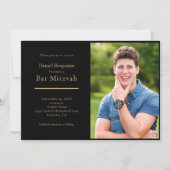 Elegant Black Gold Photo Bar Mitzvah Kaart (Voorkant)