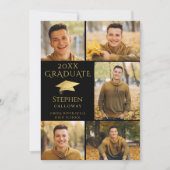Elegant Black Gold Photo Collage Afstuderen Aankondiging (Voorkant)