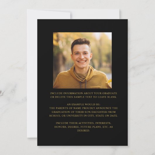Elegant Black Gold Photo Collage Afstuderen Aankondiging (Achterkant)