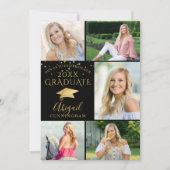 Elegant Black Gold Photo Collage Afstuderen Kaart (Voorkant)