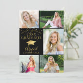 Elegant Black Gold Photo Collage Afstuderen Kaart (Staand voorkant)