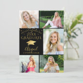 Elegant Black Gold Photo Collage Afstuderen Kaart (Staand voorkant)