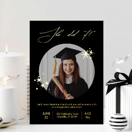 Elegant Black Gold Photo Graduparty Folie Uitnodiging