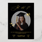 Elegant Black Gold Photo Graduparty Folie Uitnodiging (Voorkant)