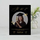 Elegant Black Gold Photo Graduparty Folie Uitnodiging (Staand Voorkant)