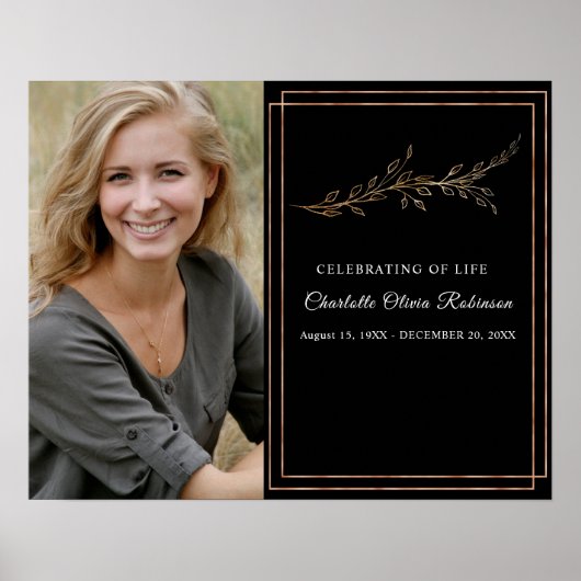 Elegant Black Gold Photo Memorial Welcome Sign Poster (Voorkant)