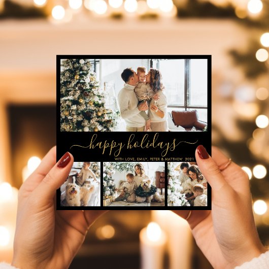 Elegant Black Gold Photo met kerstfeestdag Kaart