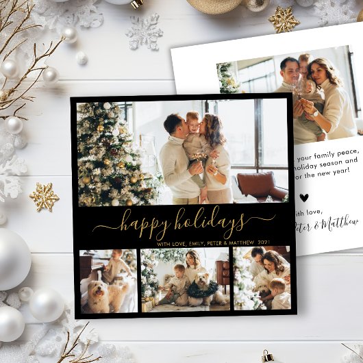 Elegant Black Gold Photo met kerstfeestdag Kaart