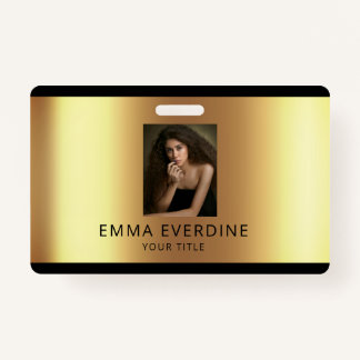 Elegant Black Gold Photo Name Title  Badge