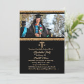Elegant Black & Gold Photo Nurse Graduparty Kaart (Staand voorkant)