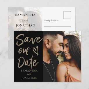 Elegant Black Gold Photo Save our Date Wedding Aankondigingskaart