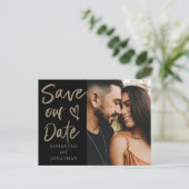 Elegant Black Gold Photo Save our Date Wedding Aankondigingskaart (Staand voorkant)