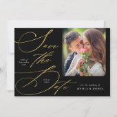 Elegant Black & Gold Photo Save the Date Kaart (Voorkant)