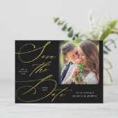 Elegant Black & Gold Photo Save the Date Kaart (Staand voorkant)