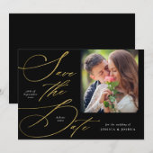 Elegant Black & Gold Photo Save the Date Kaart (Voorkant / Achterkant)