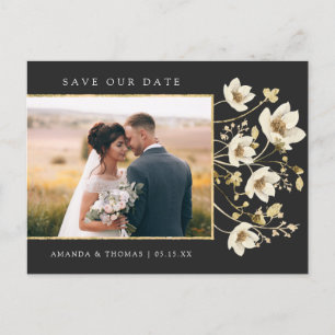 Elegant Black Gold Photo Weddenschap Save the Date Aankondigingskaart