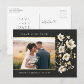 Elegant Black Gold Photo Weddenschap Save the Date Aankondigingskaart (Voorkant / Achterkant)