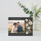 Elegant Black Gold Photo Weddenschap Save the Date Aankondigingskaart (Staand voorkant)