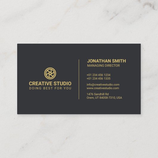 Elegant Black & Gold Photographer, Creative Studio Visitekaartje (Achterkant)