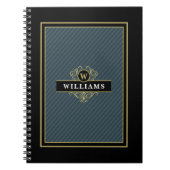 Elegant Black Gold Pinstripe Monogrammen Notitieboek (Voorkant)