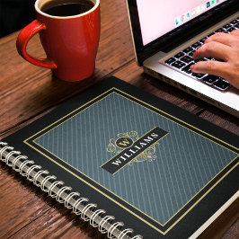 Elegant Black Gold Pinstripe Monogrammen Notitieboek