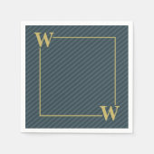 Elegant Black Gold Pinstripe Monogrammen Servet (Voorkant)