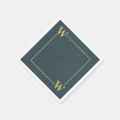 Elegant Black Gold Pinstripe Monogrammen Servet (Hoek)