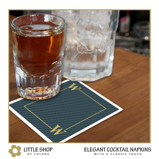 Elegant Black Gold Pinstripe Monogrammen Servet