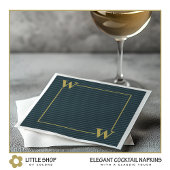 Elegant Black Gold Pinstripe Monogrammen Servet