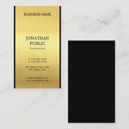 Elegant Black Gold Plain Professional Chic Luxe Visitekaartje (Voorkant / Achterkant)
